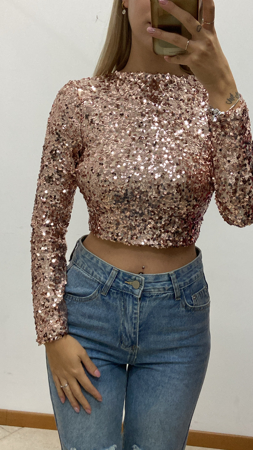 Top paillettes con fiocco